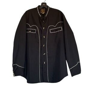 Vintage Black Button Down Shirt with White Accents